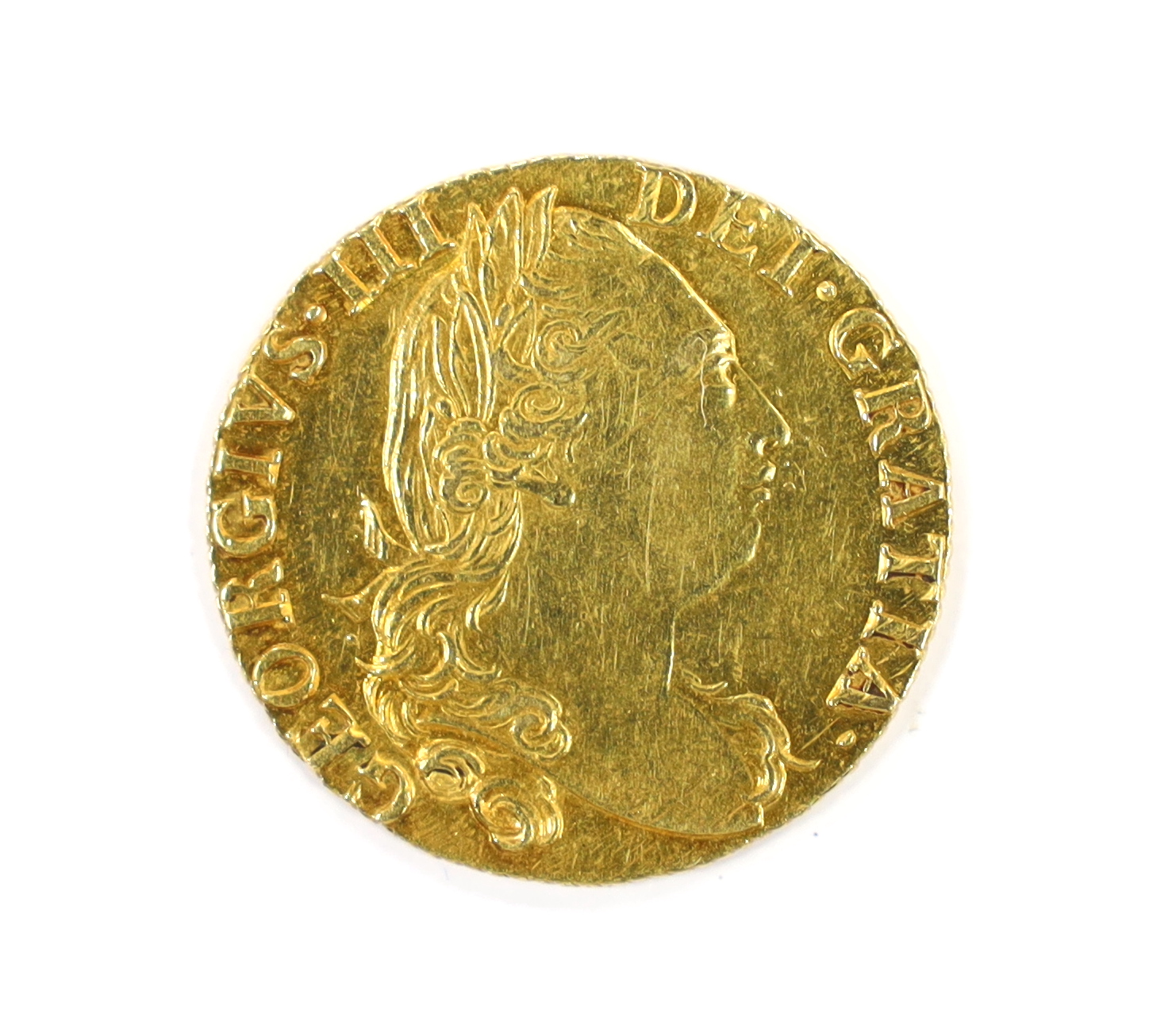 British gold coins, George III guinea 1786 (S3728), fourth laur. head, about EF